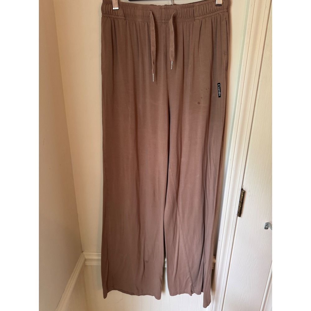 Comfrt Wide Leg Lounge Pants Mauve Brown High Rise Drawstring Size M